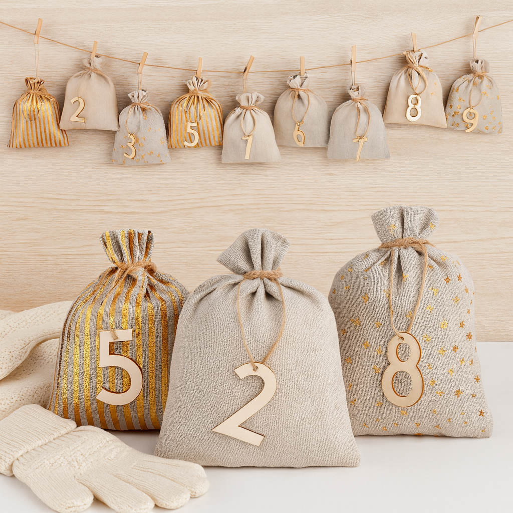 HollyHaven | Ensemble de calendriers de l'Avent de Noël en sacs en jute
