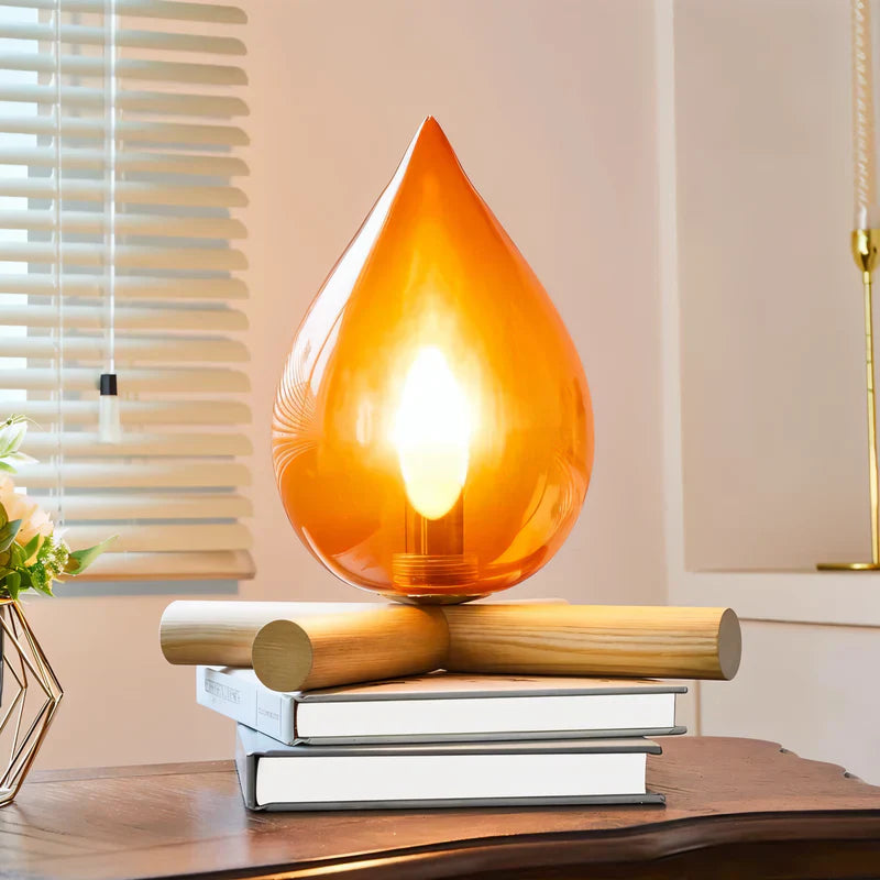 FlammeLys – Lampe de table avec base en bois et effet flamme pour une ambiance chaleureuse