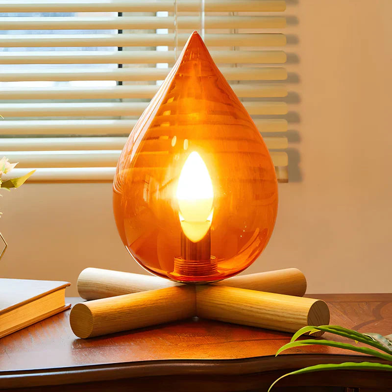 FlammeLys – Lampe de table avec base en bois et effet flamme pour une ambiance chaleureuse