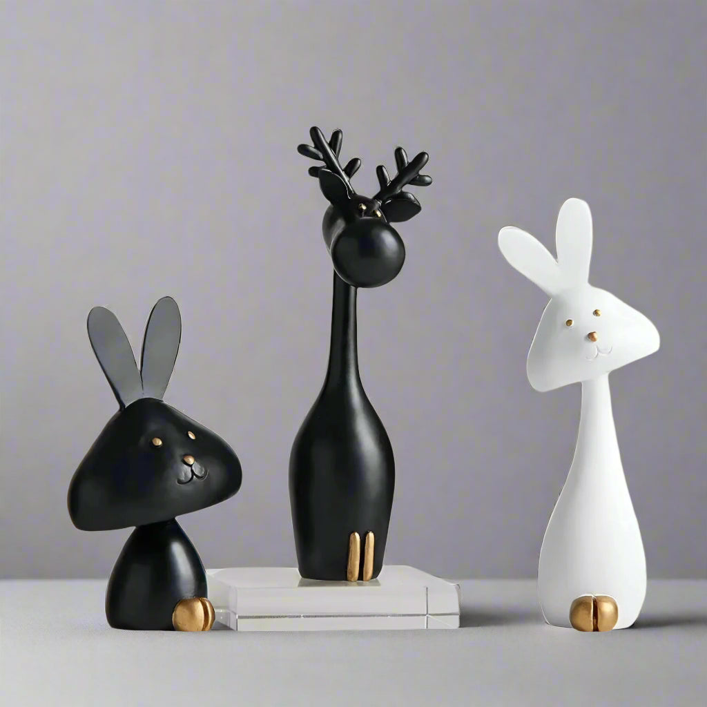WhimsiPals - Figurines d'animaux minimalistes noir et blanc