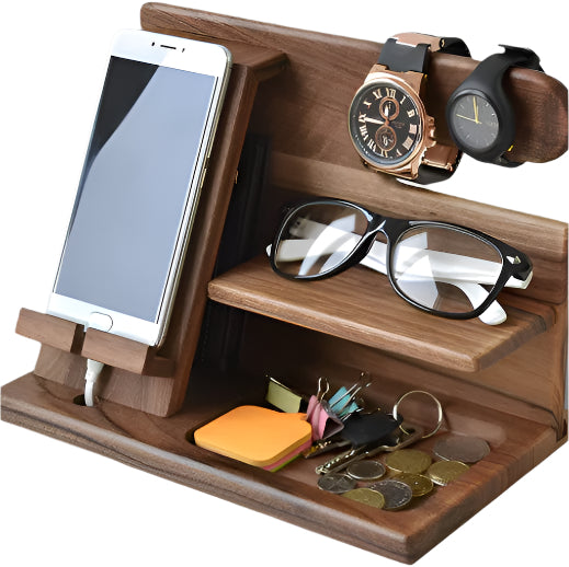 Station d'accueil Oliver DeskMate – Station de chargement et organisateur de bureau en bois pour téléphones et accessoires