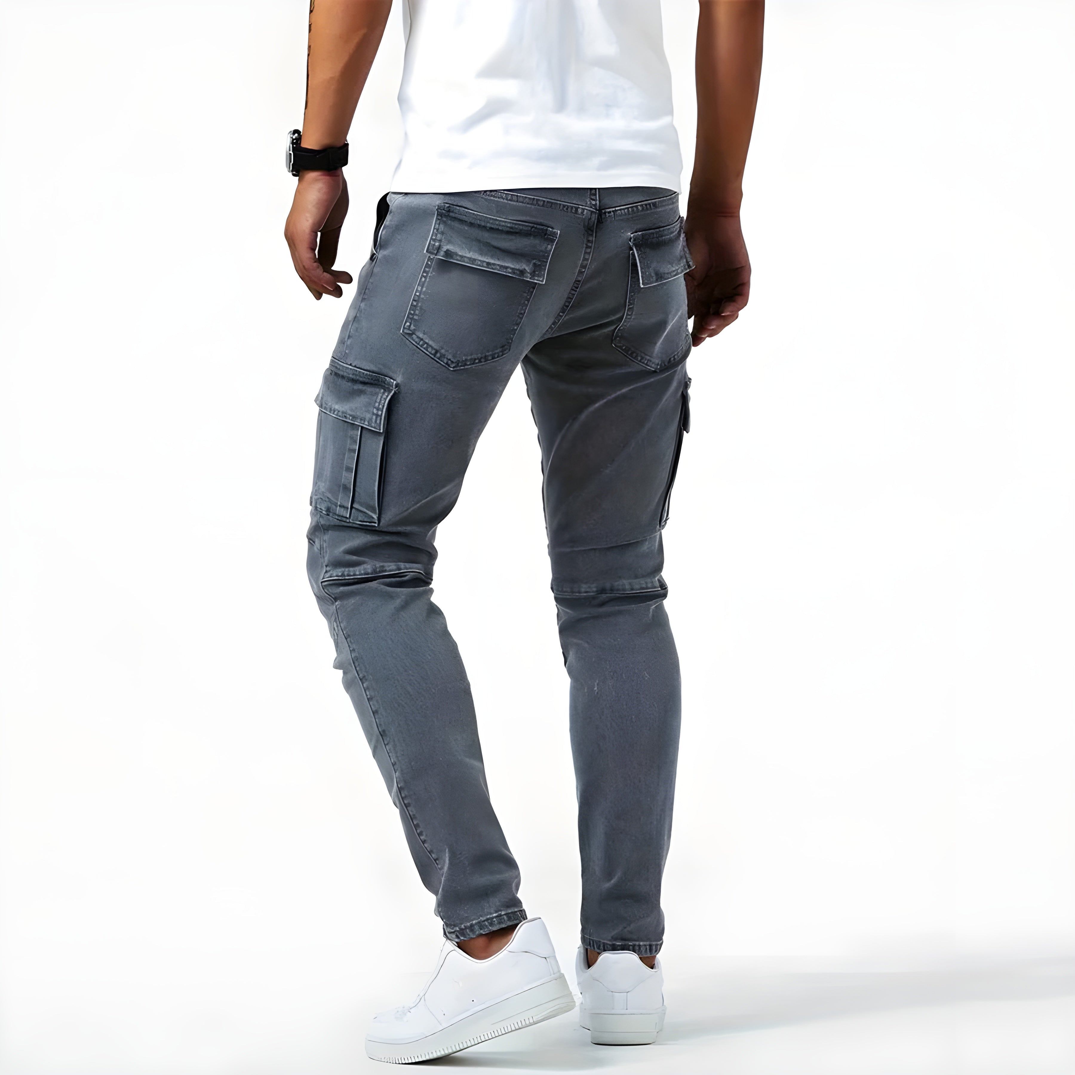 Timo - Pantalons cargo décontractés en denim à coupe slim avec poches latérales