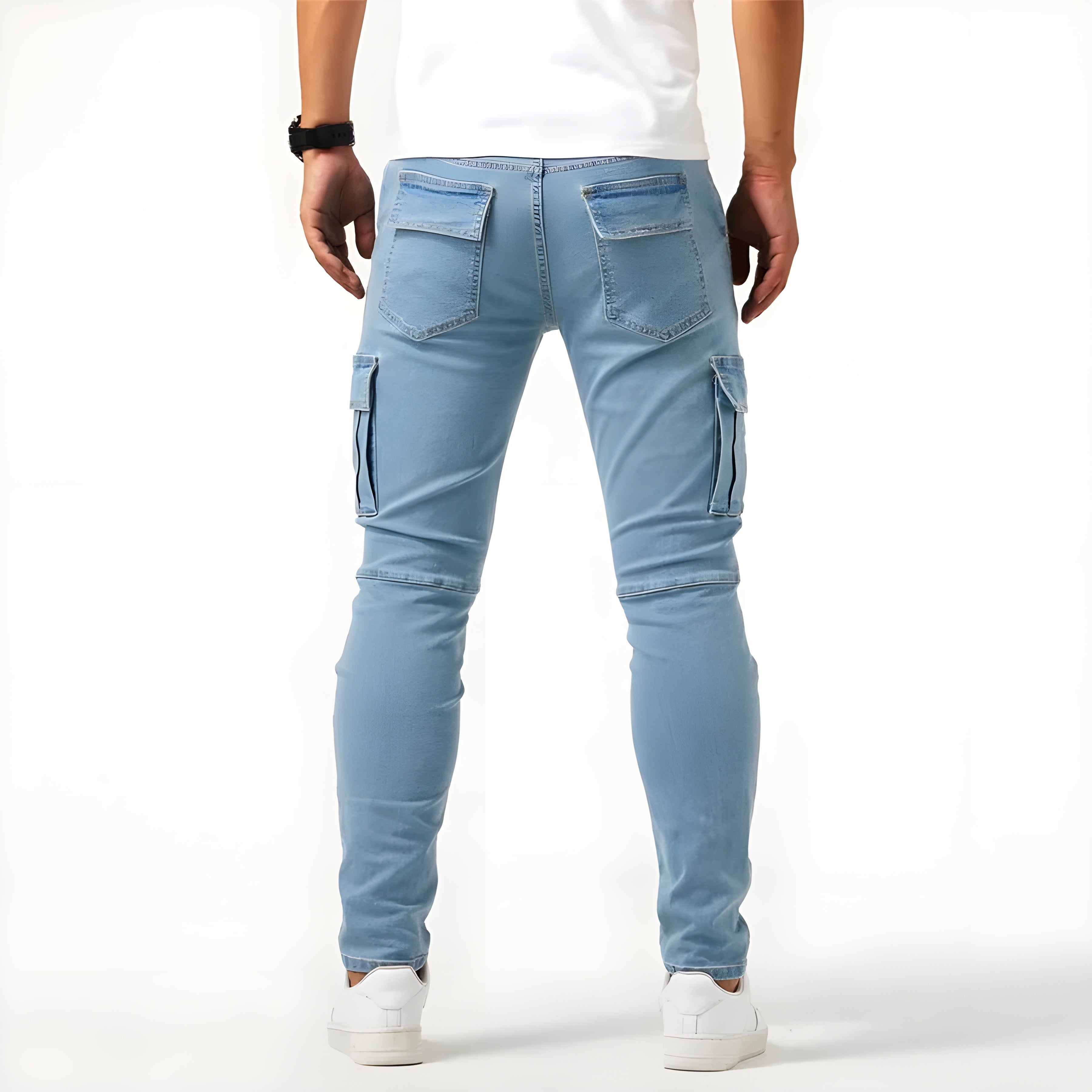Timo - Pantalons cargo décontractés en denim à coupe slim avec poches latérales