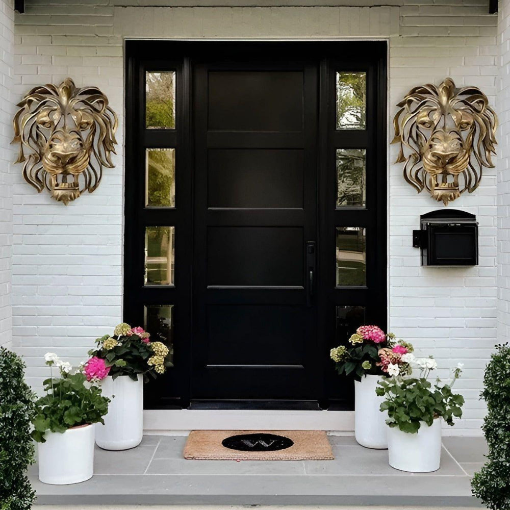 RegalRoar – Sculpture murale de tête de lion dorée et raffinée