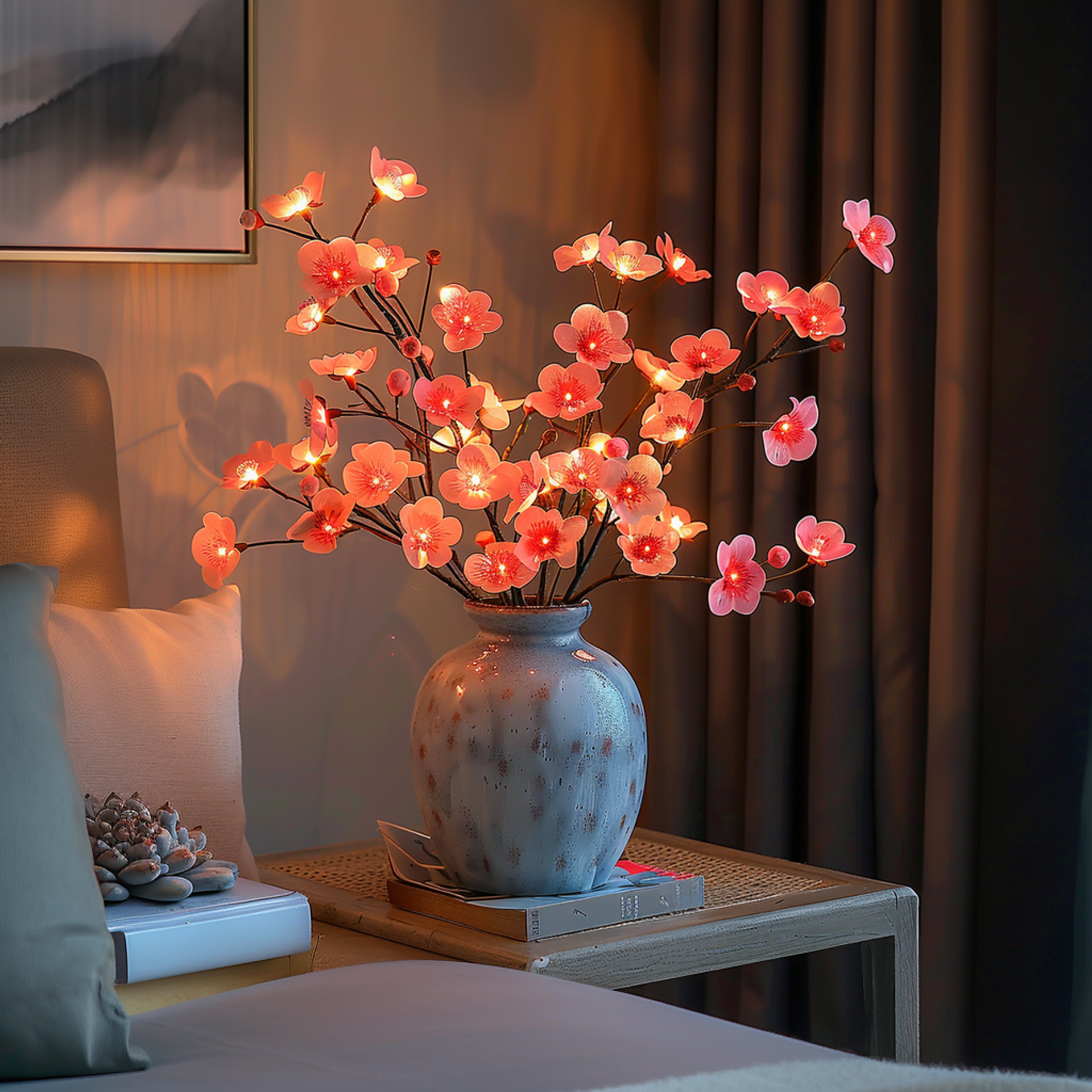 LumiFlor - Guirlande florale LED avec feuilles réalistes et lumières à piles