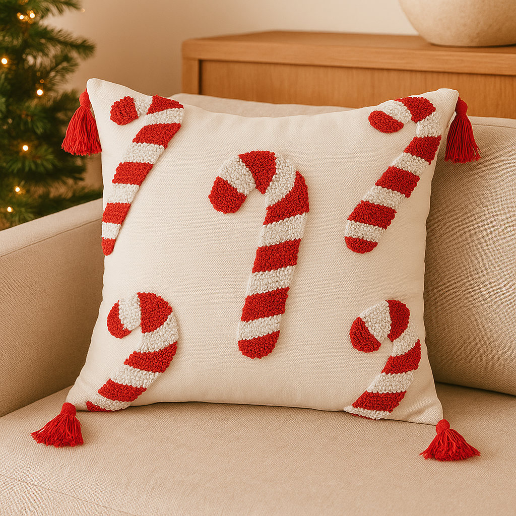 Jollora | Housse de coussin de Noël avec motif de bonbons de Noël
