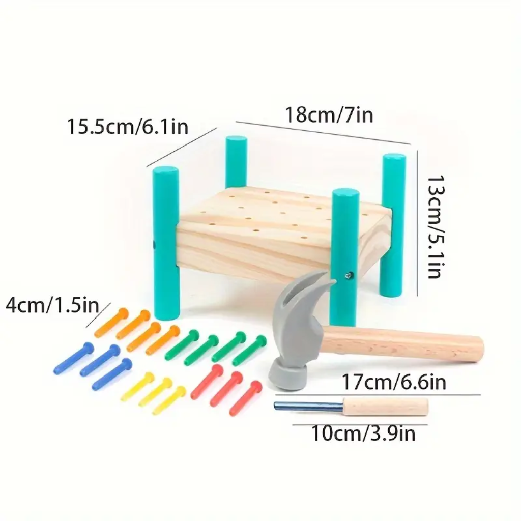 Jouet de table à clouer en bois – Développement de la motricité fine avec marteau Montessori