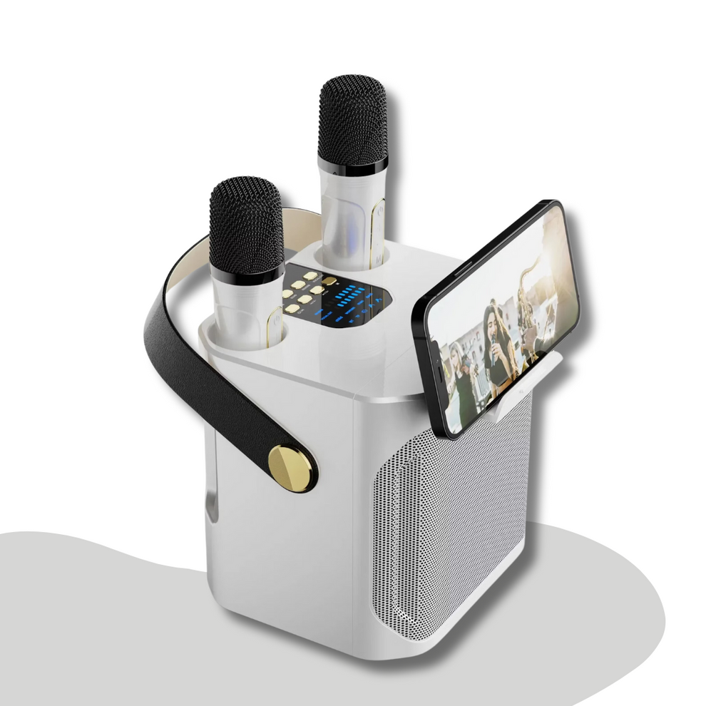 SingGo - Enceinte de karaoké portable avec microphones doubles et support pour téléphone