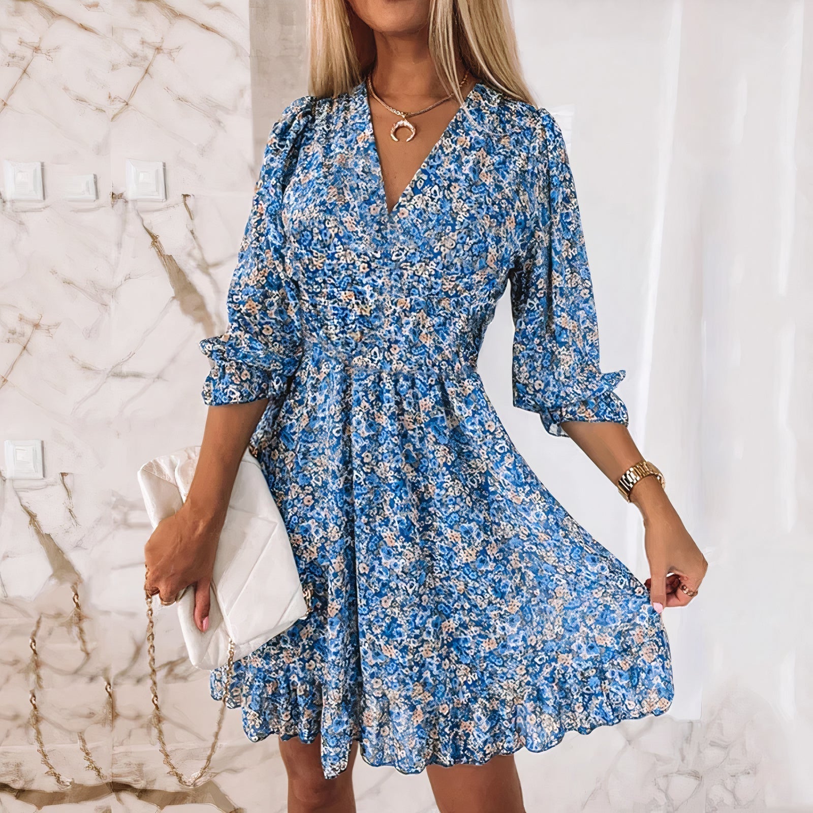 Julia - Mini-robe à imprimé floral avec ourlet à volants