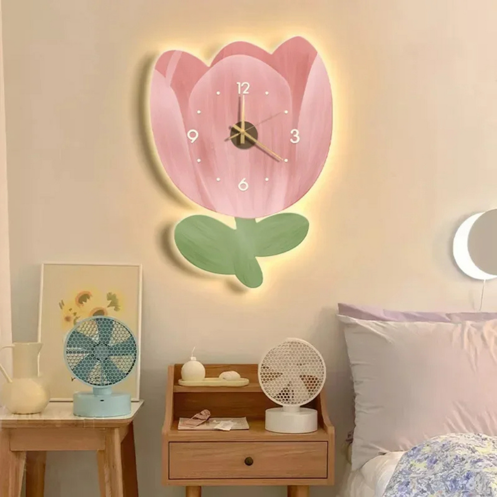 BloomGlow - Horloge de fleurs murale avec éclairage LED doux