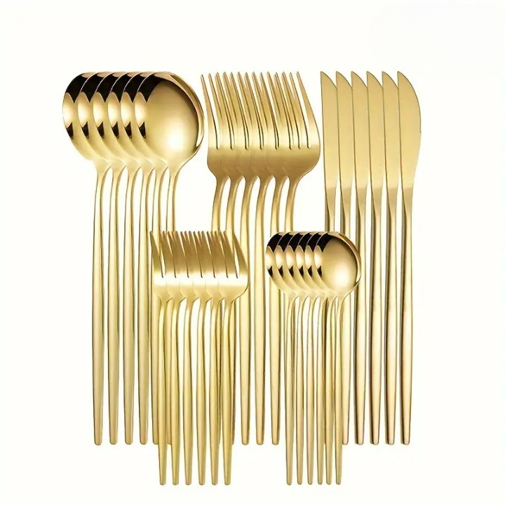 Lunarex | Ensemble de couverts en acier inoxydable doré de 30 pièces