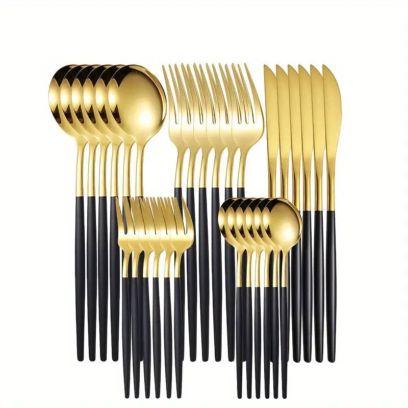 Lunarex | Ensemble de couverts en acier inoxydable doré de 30 pièces