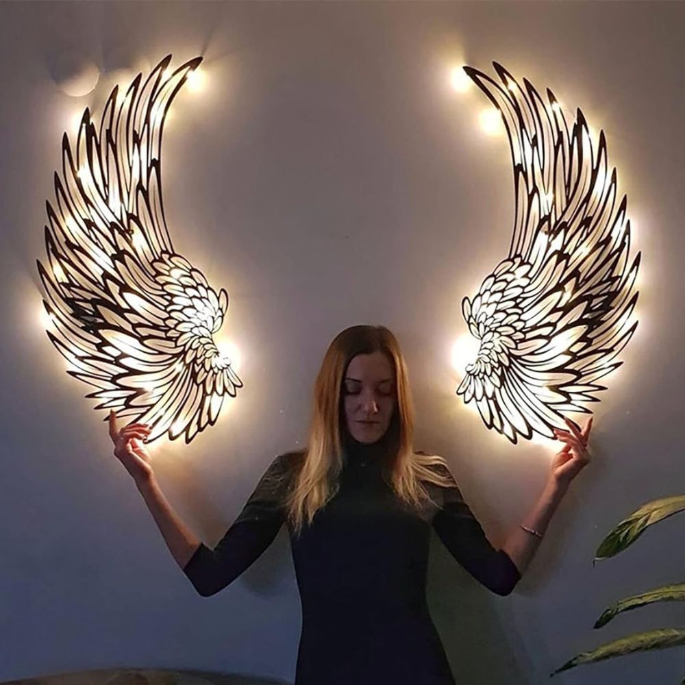 AngelGlow Belyst Englevinge Décoration Murale avec Design d'Aile Élégant