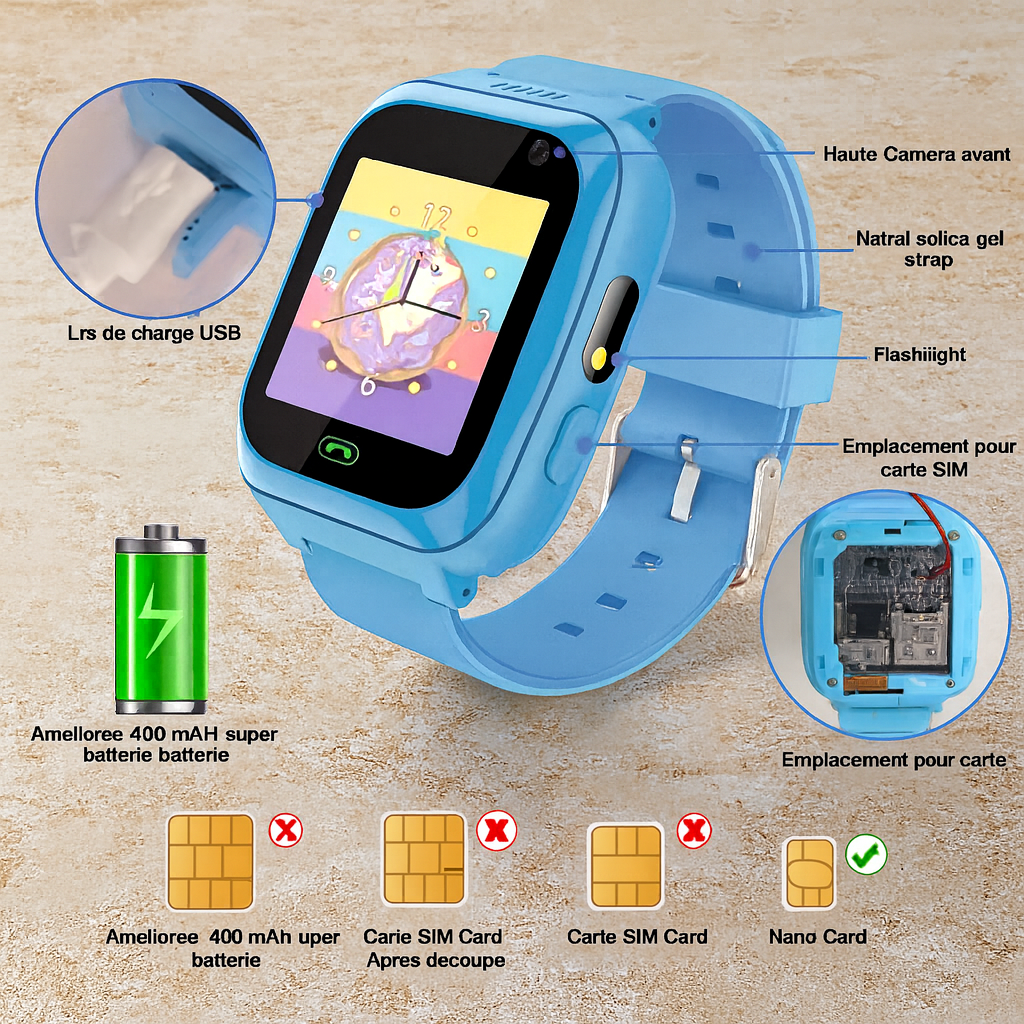 Montre connectée pour enfants avec appareil photo, musique et jeux – Amusante et éducative