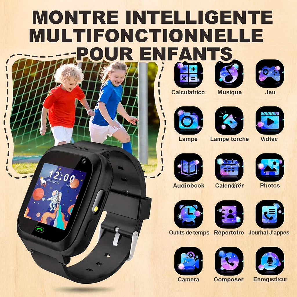 Montre connectée pour enfants avec appareil photo, musique et jeux – Amusante et éducative