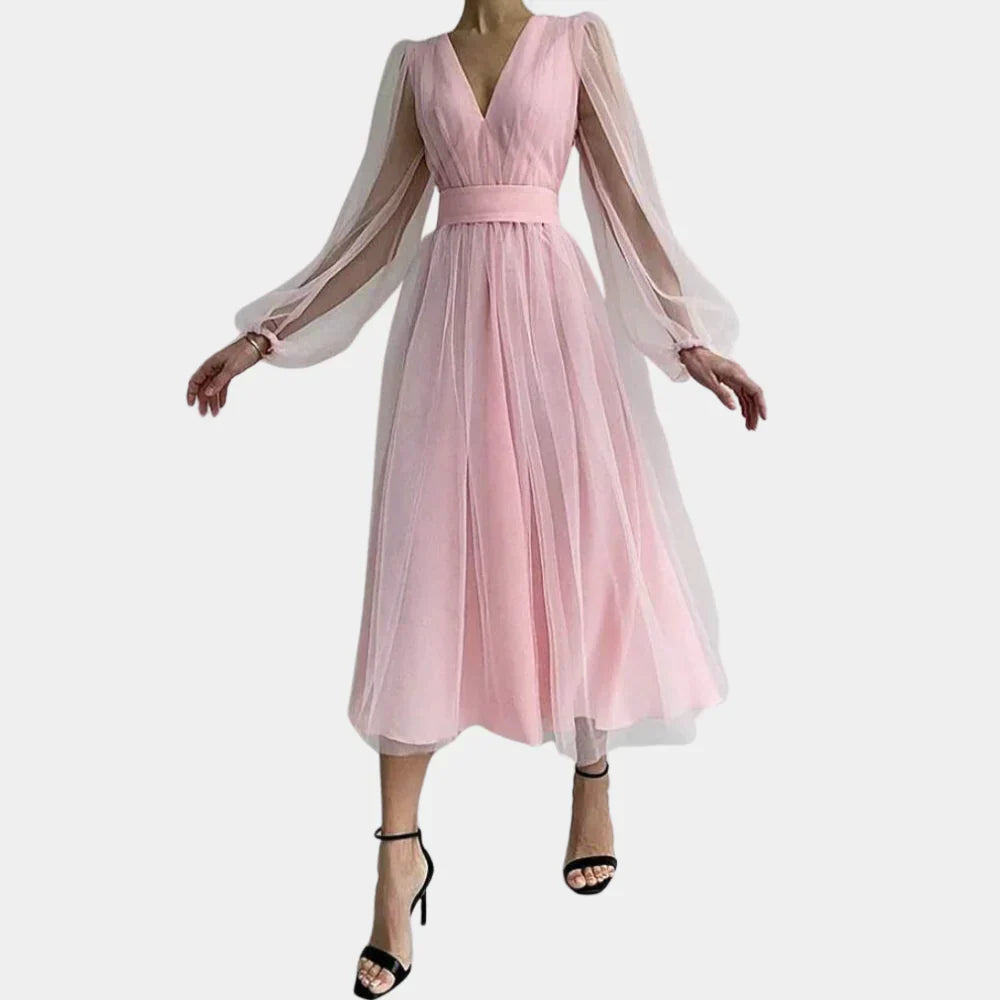 Leni - Élégante robe fluide à manches ballons avec décolleté en V