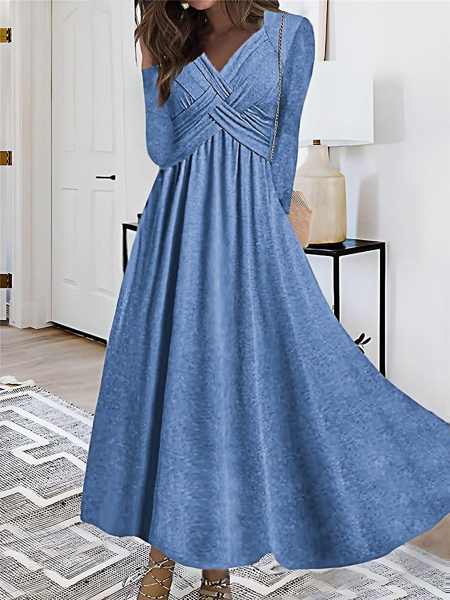Robe Maxi à Col V Stylée Liva avec Fente Haute