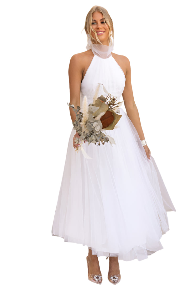 Precella - Élégante robe midi en tulle dos nu