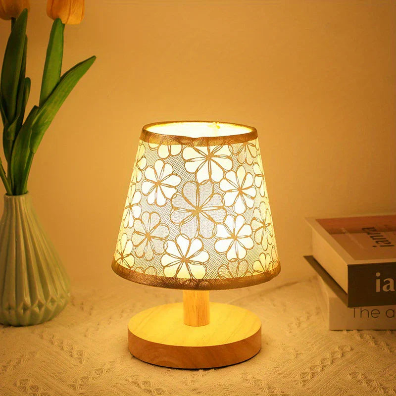Lampe de table en bois à motif floral minimaliste