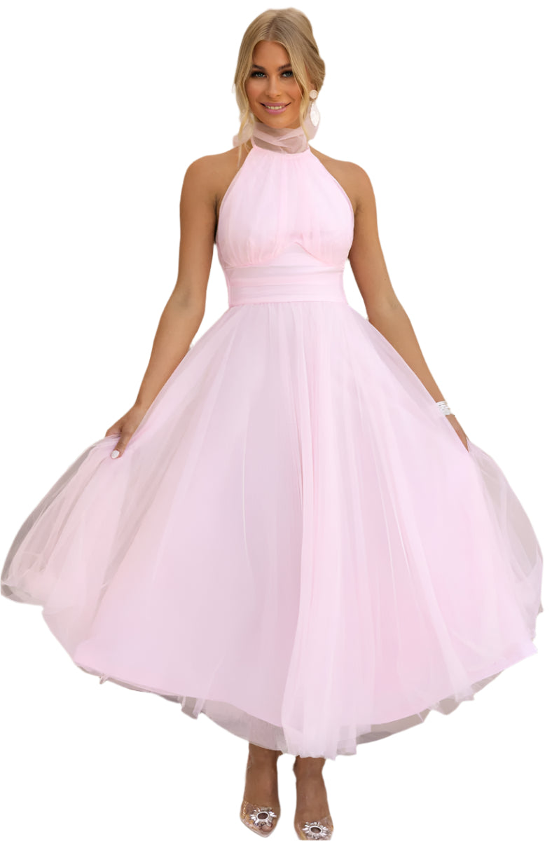 Precella - Élégante robe midi en tulle dos nu