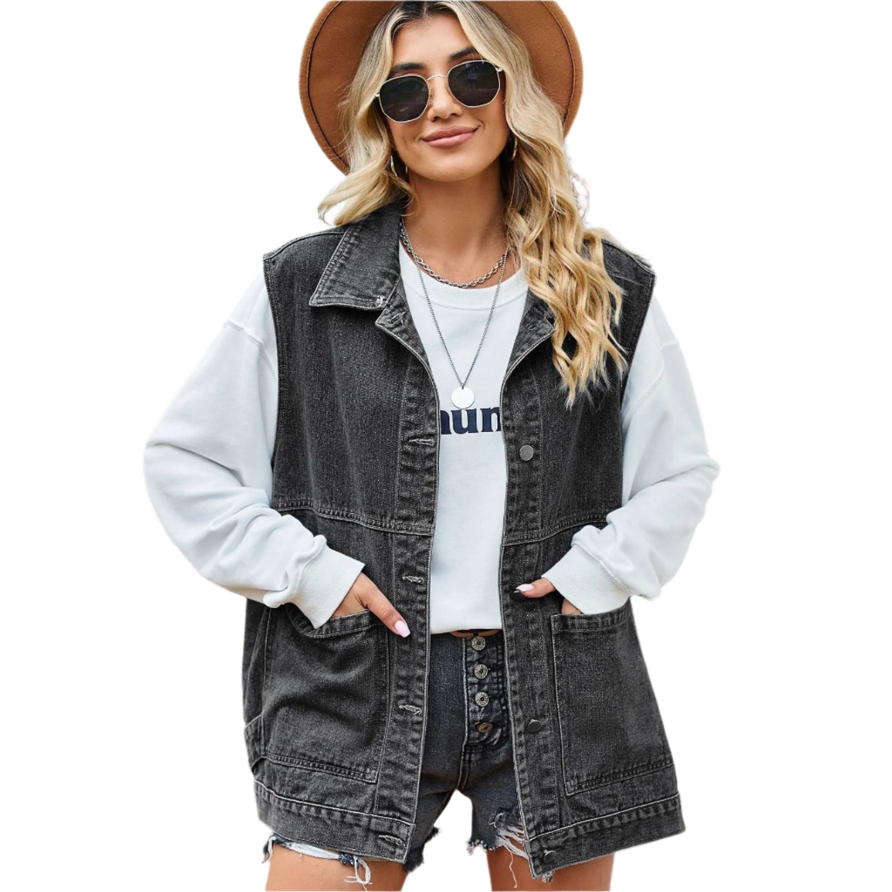 Gilet en Denim pour Femme en Coton - Gilet Décontracté et Tendance pour Femmes