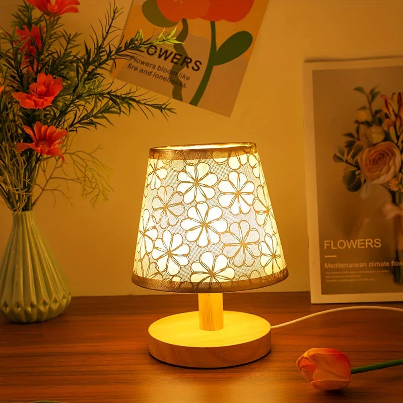 Lampe de table en bois à motif floral minimaliste