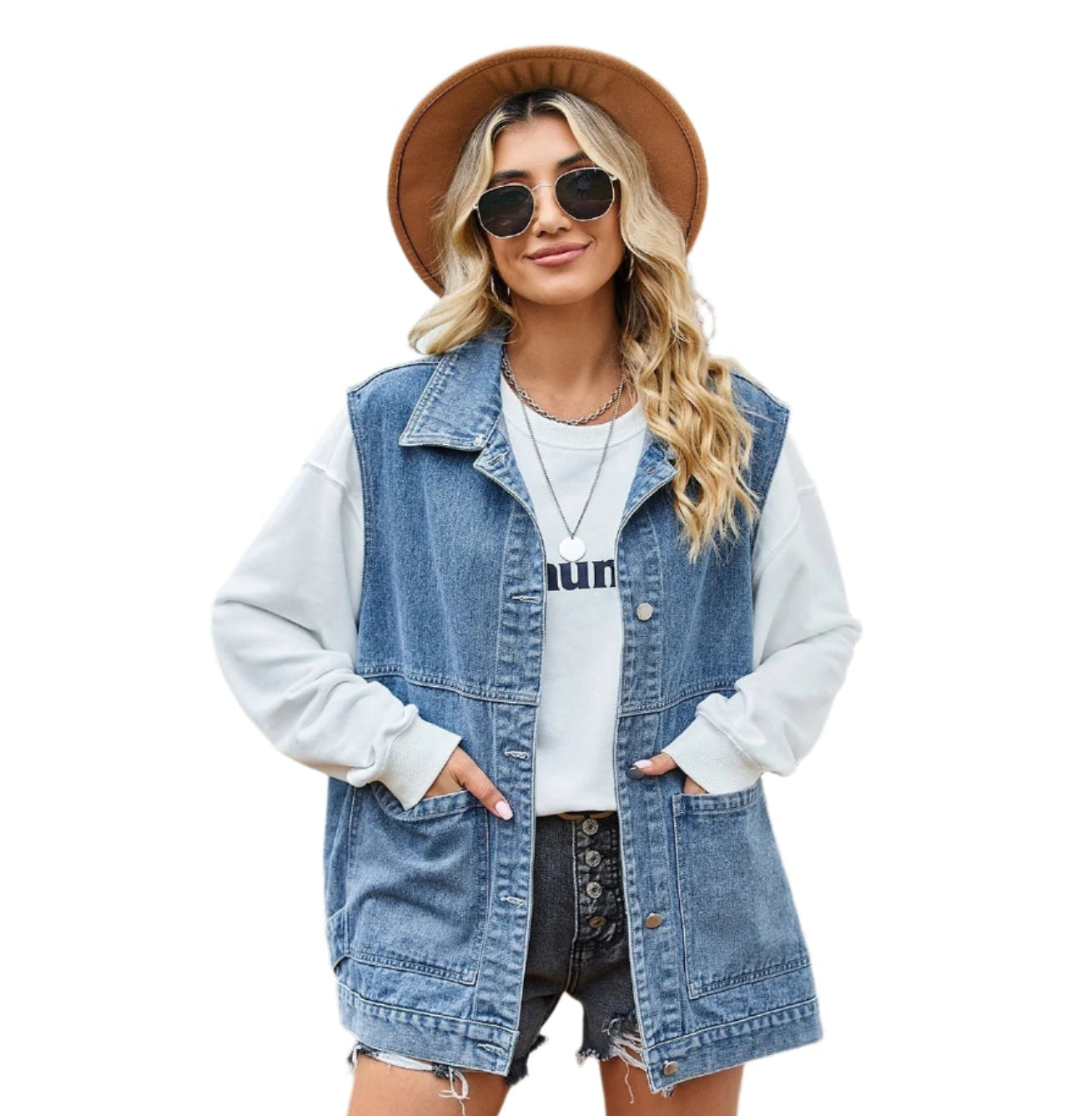 Gilet en Denim pour Femme en Coton - Gilet Décontracté et Tendance pour Femmes