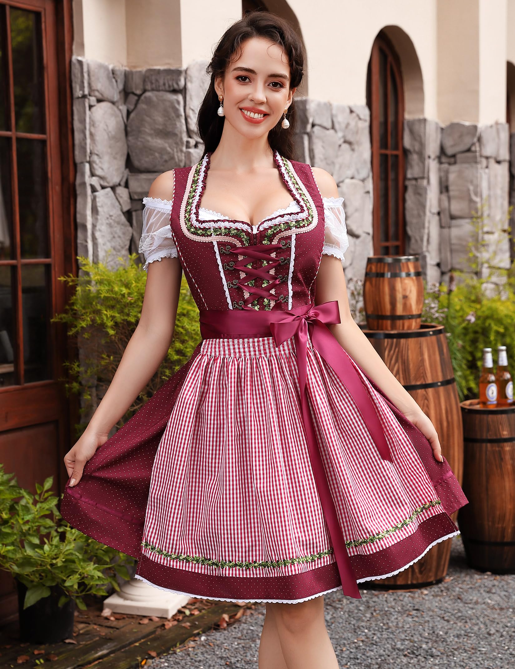 Ensemble de 3 pièces pour Dirndl avec tablier et blouse – Oktoberfest | Robe traditionnelle pour occasions festives