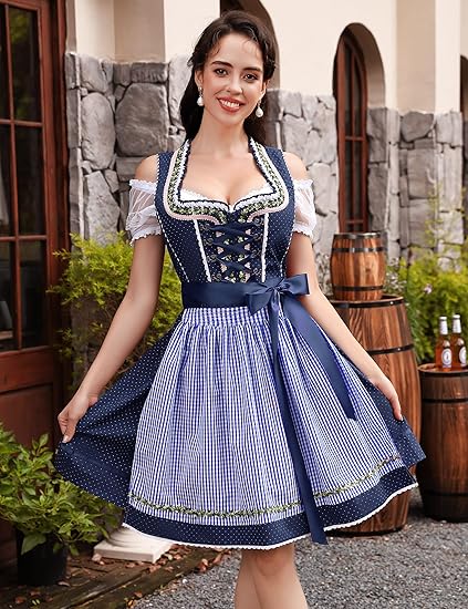 Ensemble de 3 pièces pour Dirndl avec tablier et blouse – Oktoberfest | Robe traditionnelle pour occasions festives