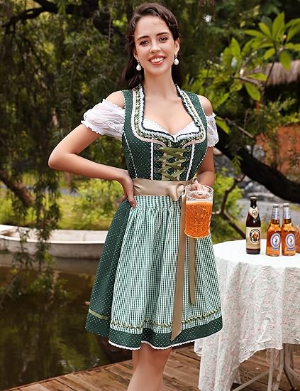 Ensemble de 3 pièces pour Dirndl avec tablier et blouse – Oktoberfest | Robe traditionnelle pour occasions festives