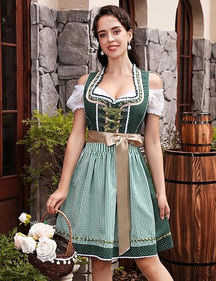Ensemble de 3 pièces pour Dirndl avec tablier et blouse – Oktoberfest | Robe traditionnelle pour occasions festives