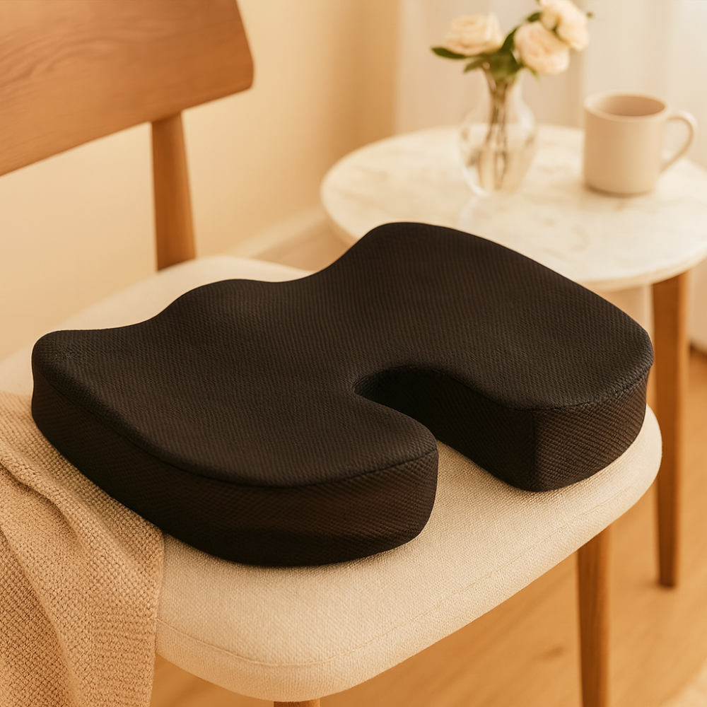 OrthoCool | Coussin de siège en mémoire de forme ergonomique avec design en forme de U