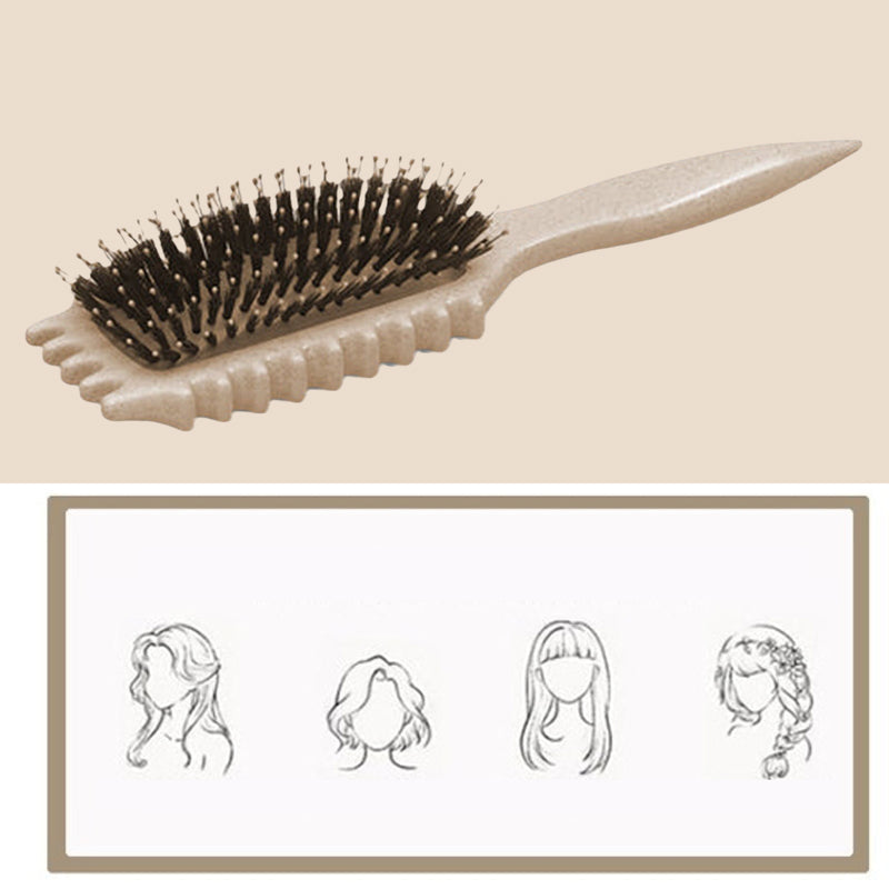 Laura - Brosse plate double fonction avec poils de sanglier pour cheveux secs et mouillés