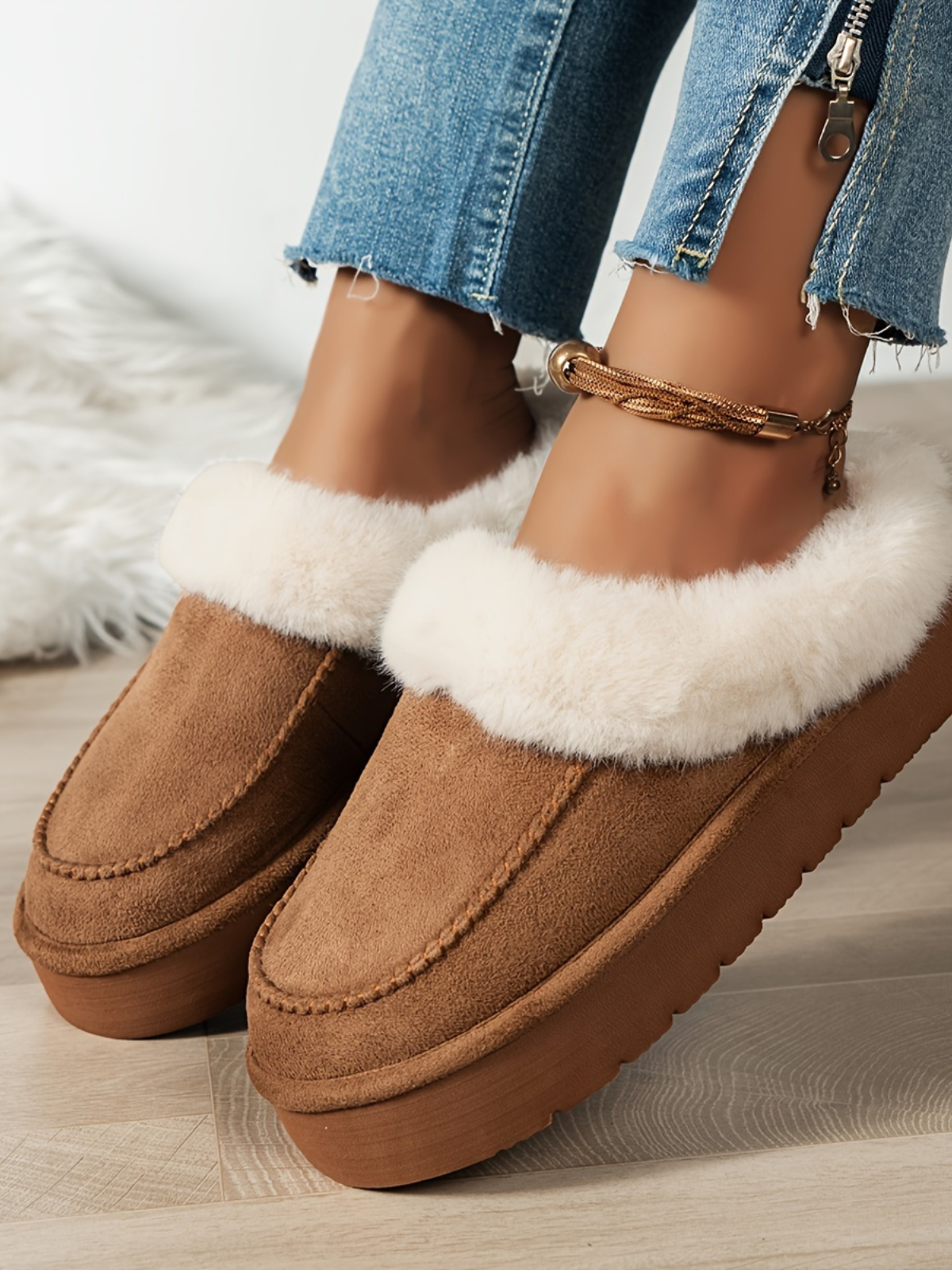 Sara - Chaussons en peluche fuzzy de luxe