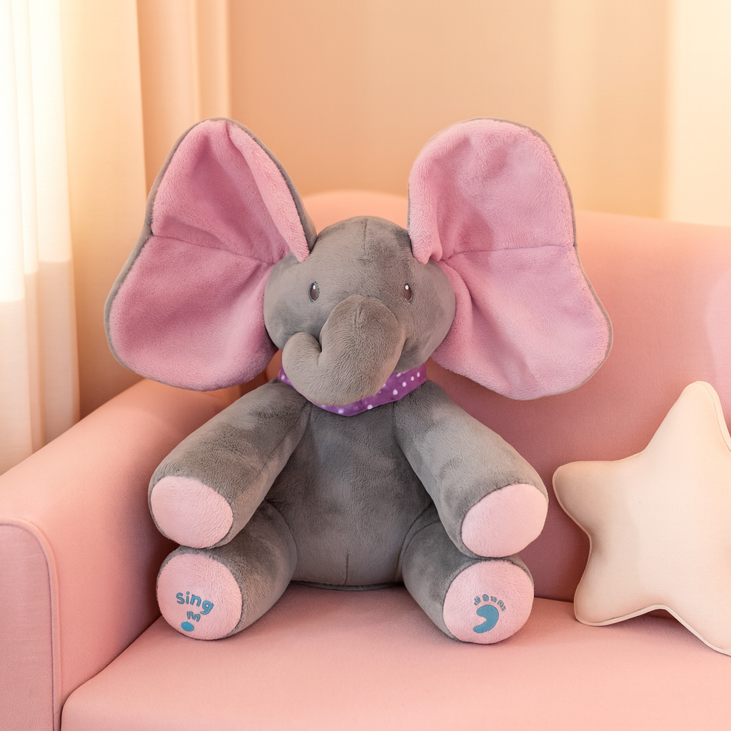 PlayFun - Peluche éléphant interactive et musicale avec oreilles qui battent | Peluche douce pour bébés et tout-petits