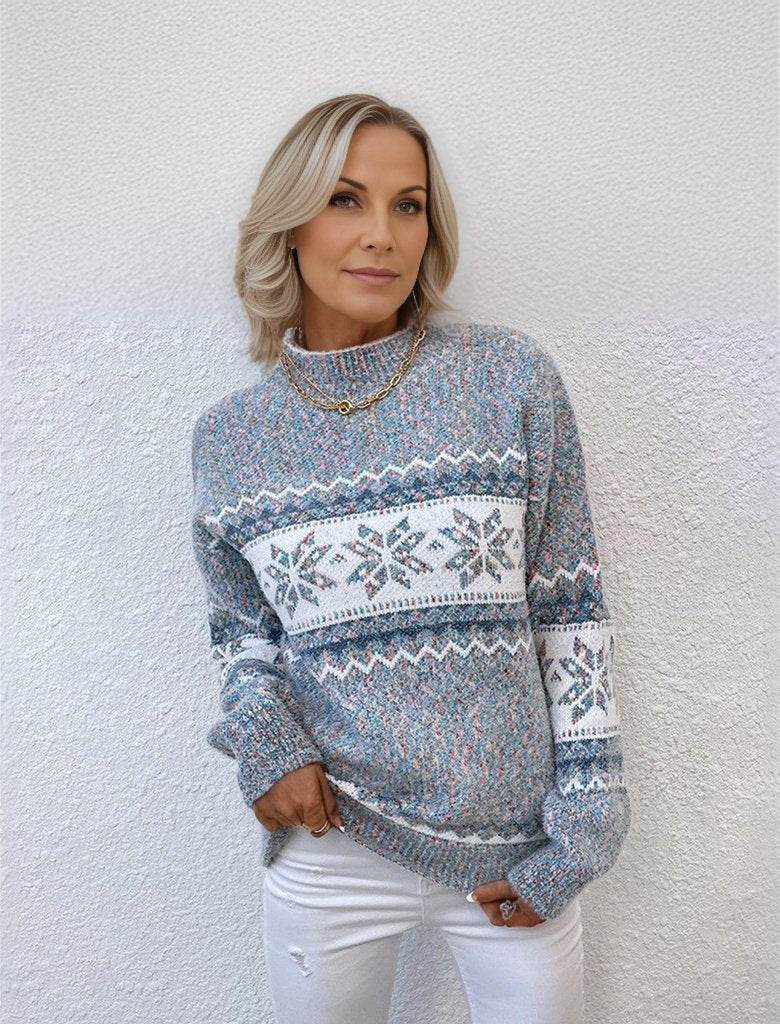 Mara - Pull ras du cou décontracté avec motif flocon de neige