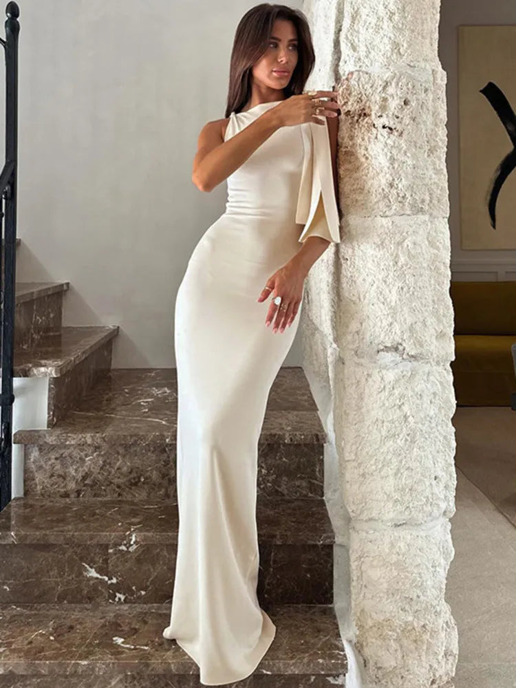 Holly - Robe maxi sexy sans manches à col diagonal