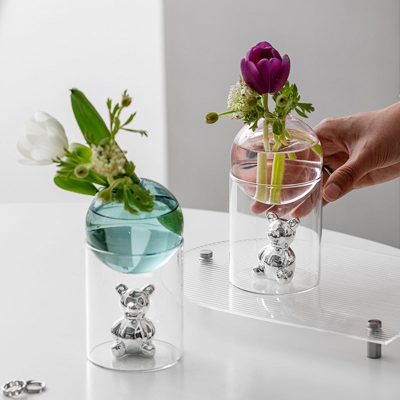 BearBliss - Ensemble de vases en verre décoratifs avec de charmantes figurines d'ours