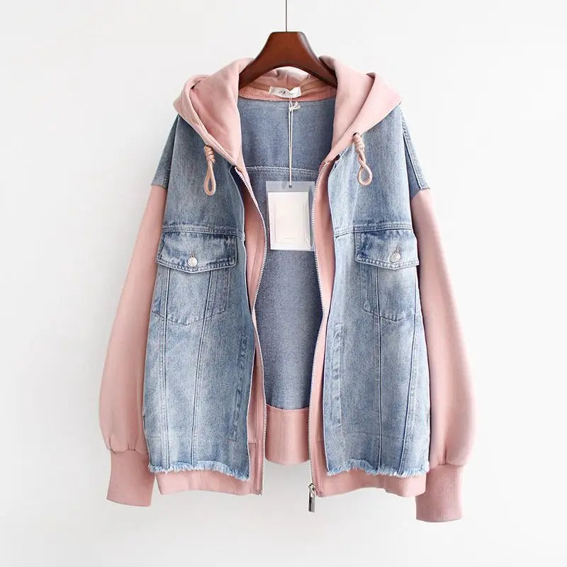 Ellinor - Veste en denim avec capuche et fermeture éclair