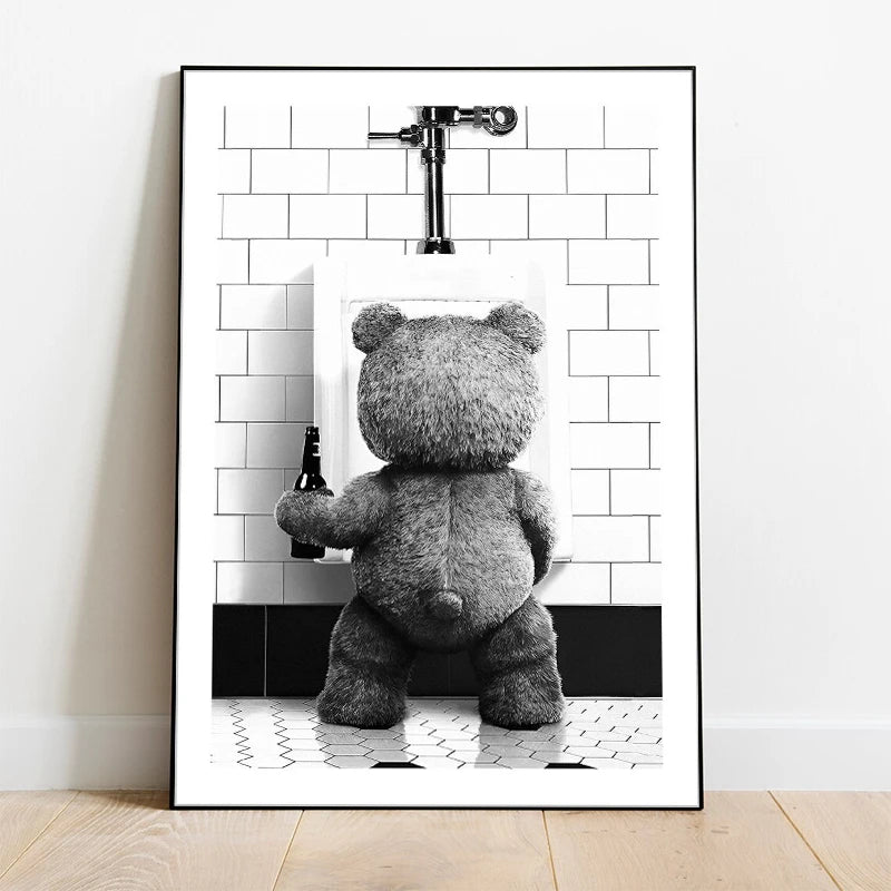 FunBear - Affiche de salle de bain originale en noir et blanc