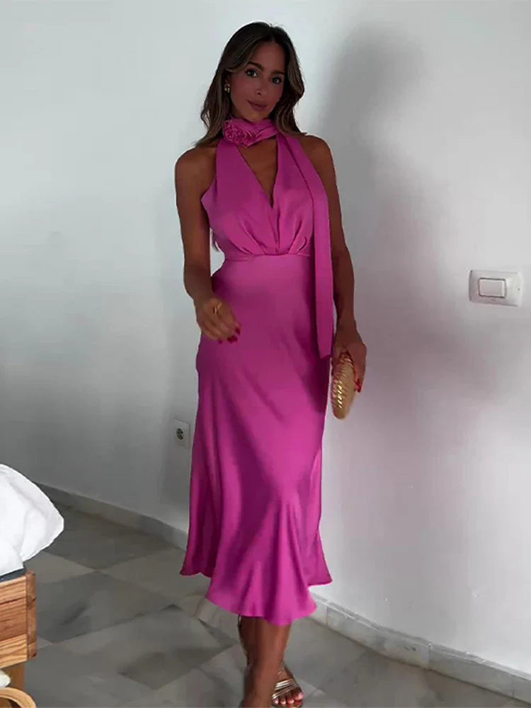 Mia - Robe Halter Femme 3D Fleur
