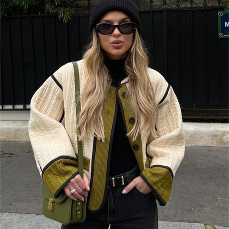 Mari - Manteau patchwork à manches longues avec boutons