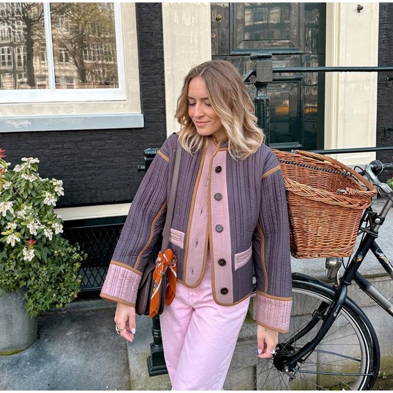 Mari - Manteau patchwork à manches longues avec boutons