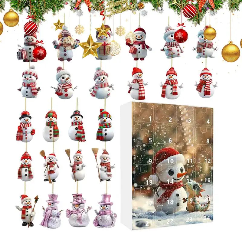 Calendrier de l'Avent 2024 Bonhomme de neige en acrylique plat Compte à rebours de Noël