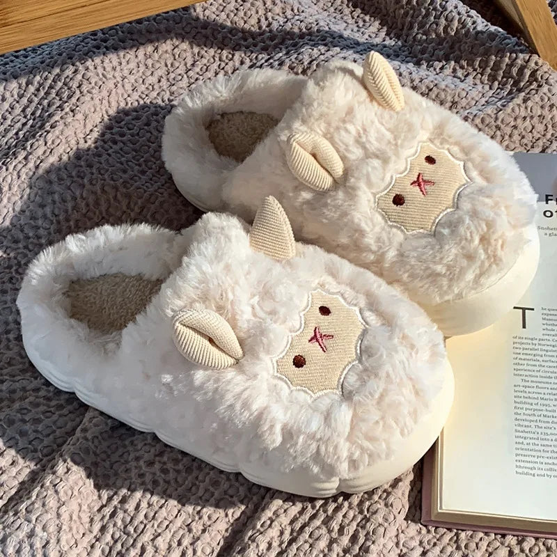 SheepieSteps - Chaussons unisexes en peluche mouton dessin animé