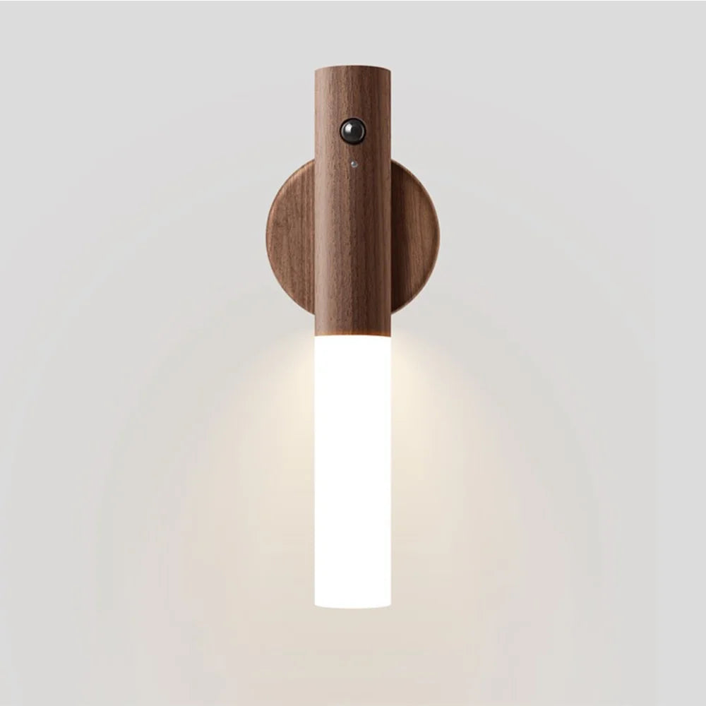LumoGlow - Veilleuse LED minimaliste avec détecteur de mouvement et base en bois