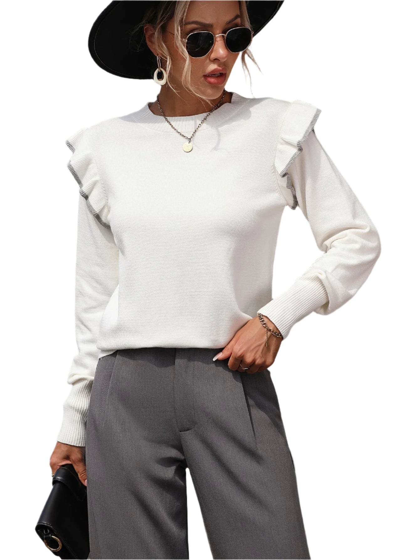 Nadia - Pull féminin à manches froncées avec volants