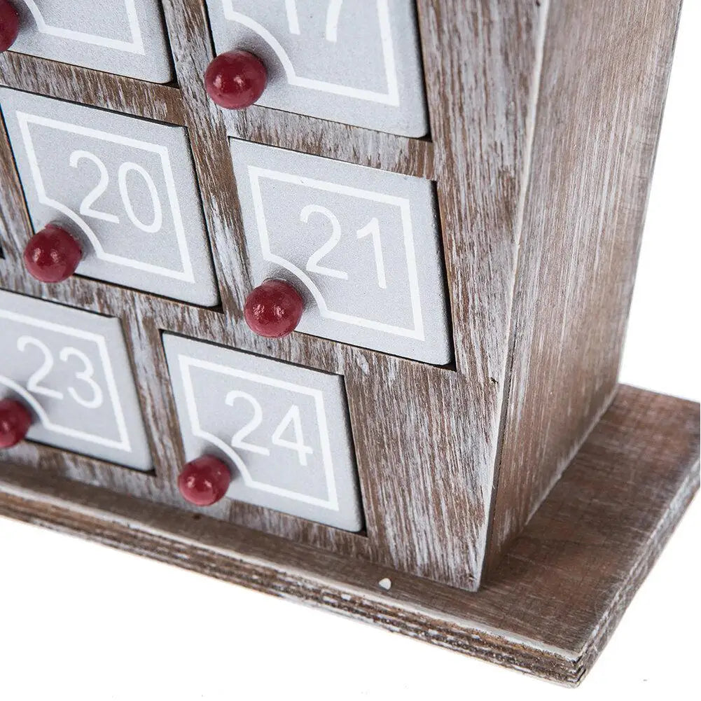 Calendrier de l'Avent en bois avec 25 tiroirs de rangement en forme de maison de Noël