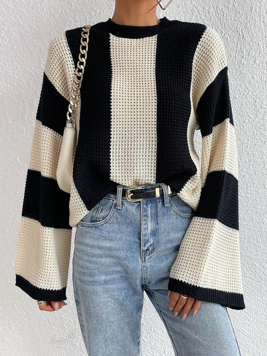 Alina - Pull décontracté en maille à col rond et rayures