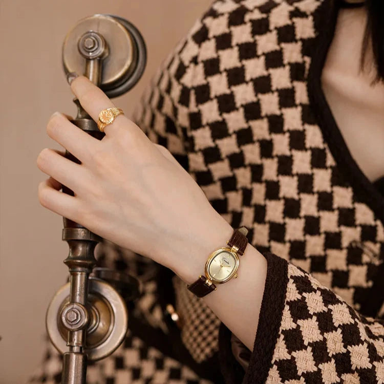 Valérie - Montre-bracelet pour femme d'inspiration vintage avec bracelet en cuir
